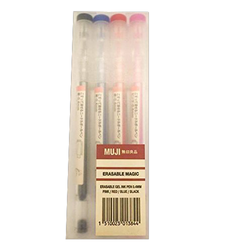 4 paquete de colores: rosa + rojo + azul + negro MUJI 0,4 mm mágico borrable bolígrafo de Gel